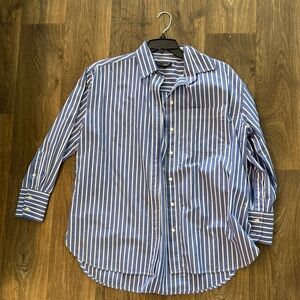 Blue Casual Button Down Shirt with Striped Pattern
